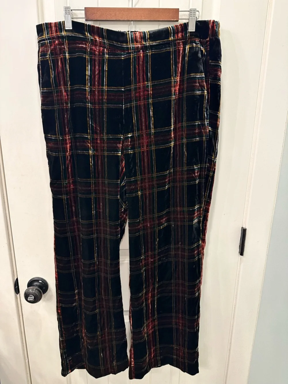 J.Crew Crushed Velvet Plaid Pants Trousers Holiday Tartan 35” Waist 28